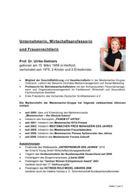 Kurzvita Prof. Dr Ulrike Detmers